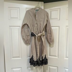 Hoss Intropia Khaki embroidery shirt Dress belt size 40 Flawed Read Description